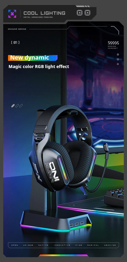 ONIKUMA GT808 Tri-mode Gaming Headset RGB Lighting 2.4G Wireless Gaming PC Wired Desktop with Headset   Ultra Long Life
