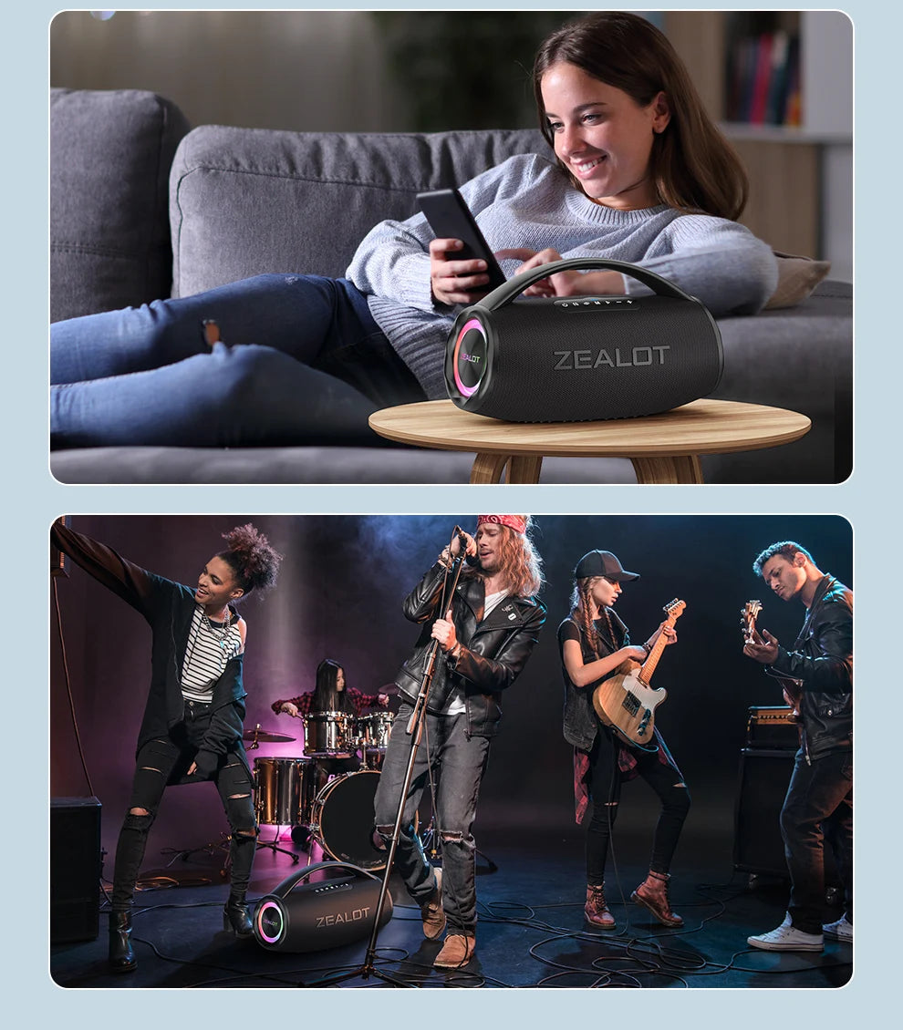 ZEALOT S97 80W Portable Bluetooth Speaker – RGB Lights, Waterproof, 360° Stereo, TWS