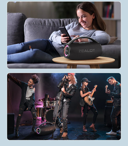 ZEALOT S97 80W Portable Bluetooth Speaker – RGB Lights, Waterproof, 360° Stereo, TWS