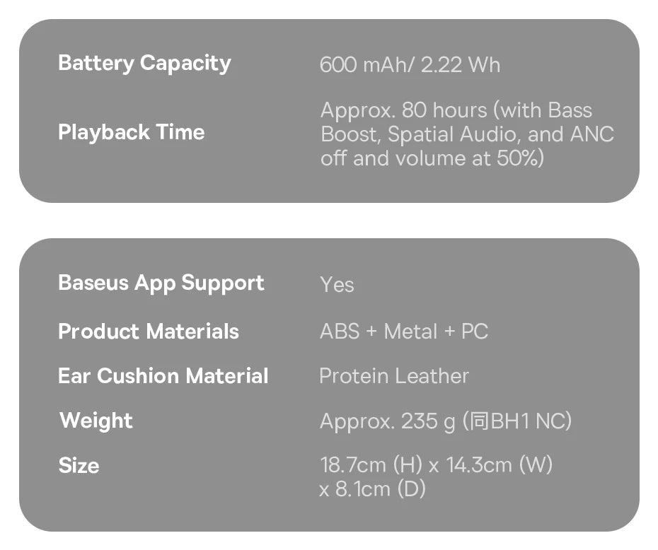 Baseus Bass EH10 NC ANC Headphones  -45dB Noise Cancelling, Bluetooth 6.0, 80Hr Battery, Spatial Audio