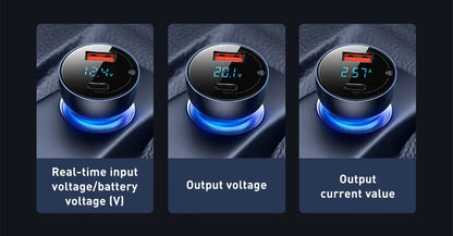 Baseus 65W PD Car Charger – QC 4.0 + QC 3.0, USB-C + USB-A, LED Display, Fast Charge