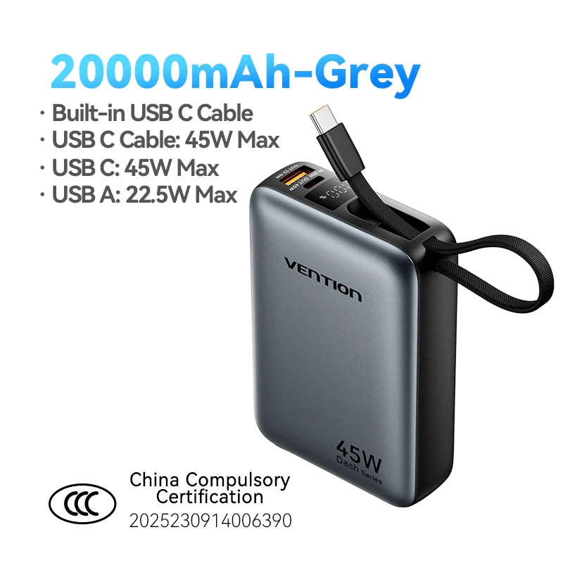 Vention 20000mAh Power Bank – 45W Fast Charging