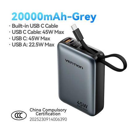 Vention 20000mAh Power Bank – 45W Fast Charging
