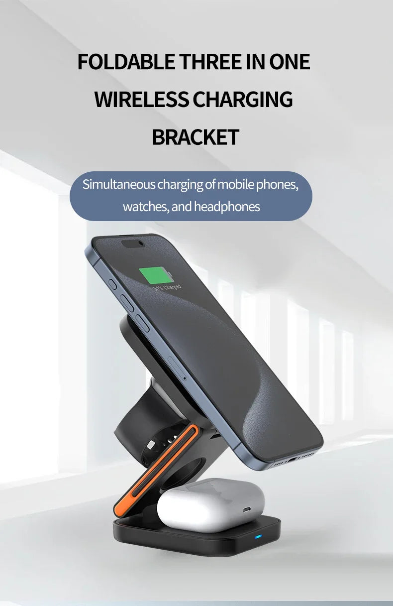 3-in-1 Foldable Magnetic Wireless Charging Station – iPhone, Watch & AirPods