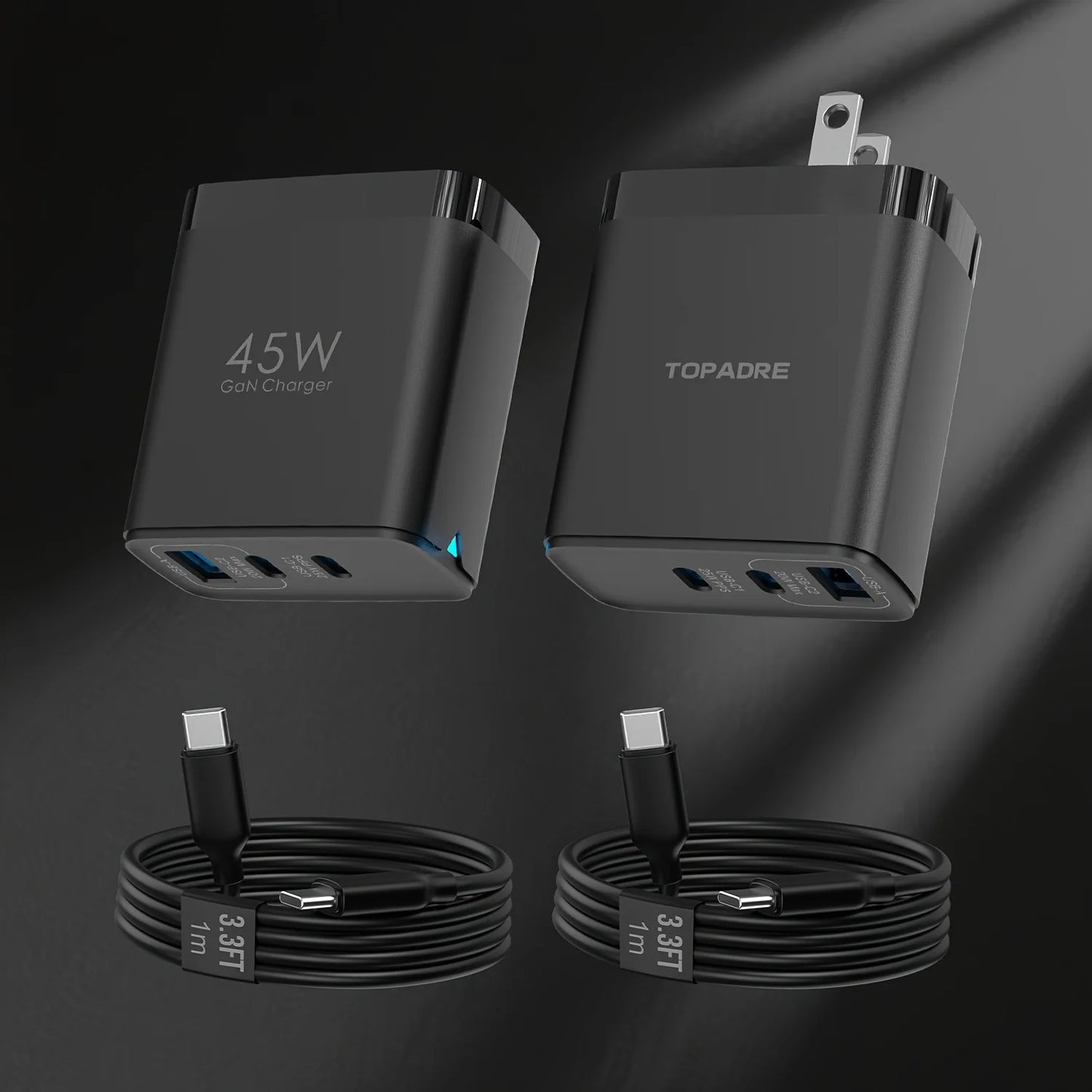 45W 3-Port GaN Wall Charger – USB-C & USB-A (2-Pack)