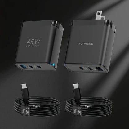 45W 3-Port GaN Wall Charger – USB-C & USB-A (2-Pack)