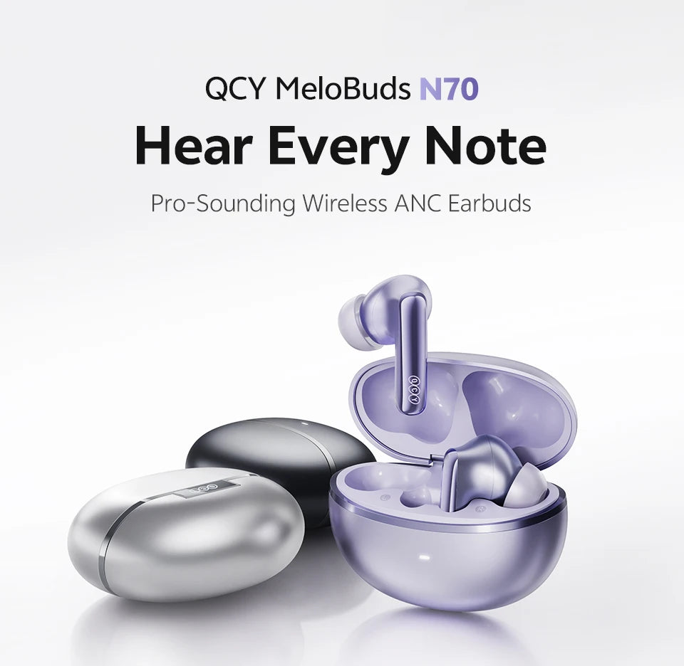 QCY MeloBuds N70 Wireless Earbuds – Adaptive ANC, LDAC Hi-Res, 50H Battery