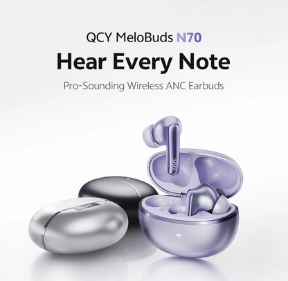 QCY MeloBuds N70 Wireless Earbuds – Adaptive ANC, LDAC Hi-Res, 50H Battery