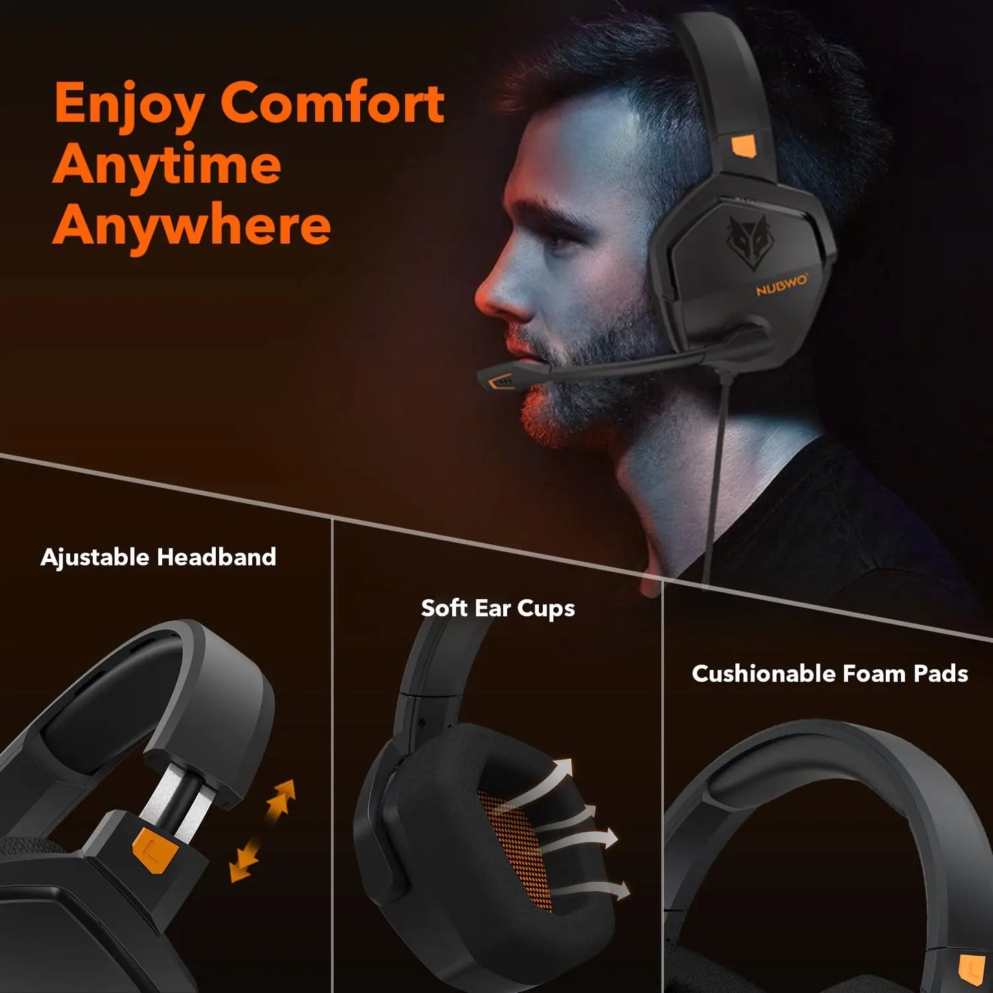 NUBWO G06 Wireless Gaming Headset with Microphone for PS5, PS4, PC, Mobile, Switch, 2.4GHz Bluetooth 5.3 Dual Gaming Headphones