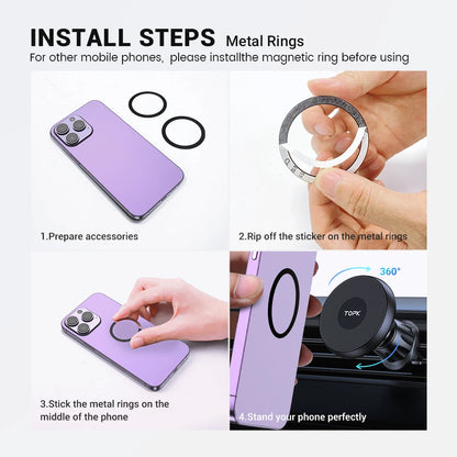 TOPK 360° Magnetic Car Phone Mount – 20 Strong Magnets
