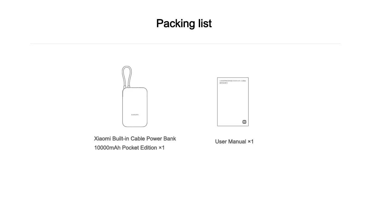 Xiaomi 10000mAh Pocket Power Bank – 22.5W Fast Charge, Built-In USB-C Cable, Triple Output