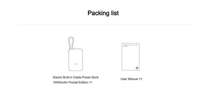 Xiaomi 10000mAh Pocket Power Bank – 22.5W Fast Charge, Built-In USB-C Cable, Triple Output