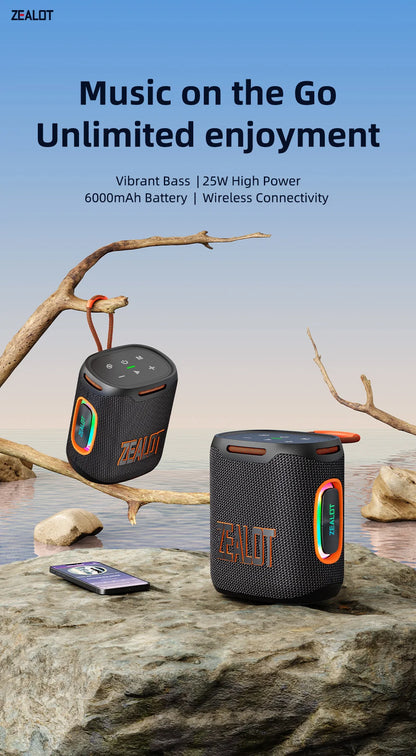 ZEALOT S122 25W Portable Bluetooth Speaker – IPX6 Waterproof, HiFi Stereo, TWS, 20Hr Battery