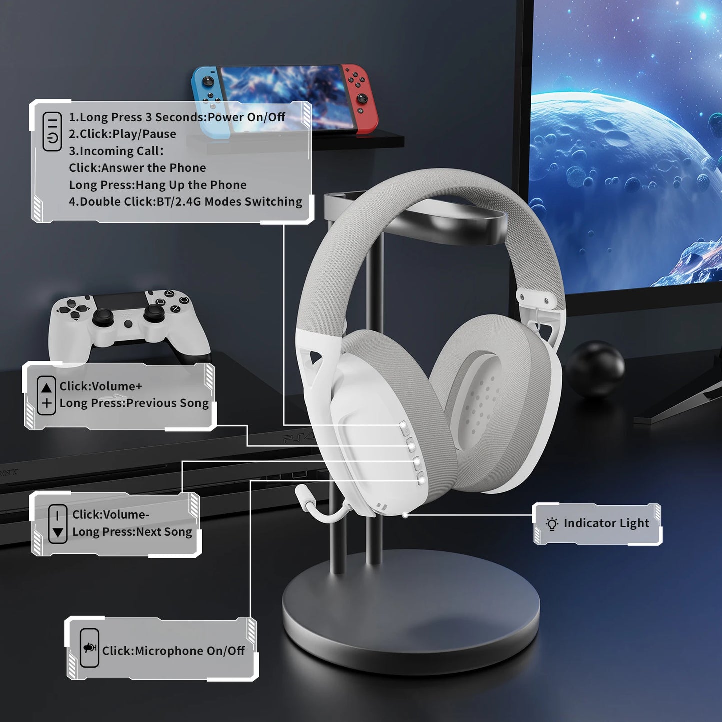 ATTACK SHARK L80 Ultra-Light Wireless Gaming Headset — Tri-Mode, PC/PS5/Xbox/Switch