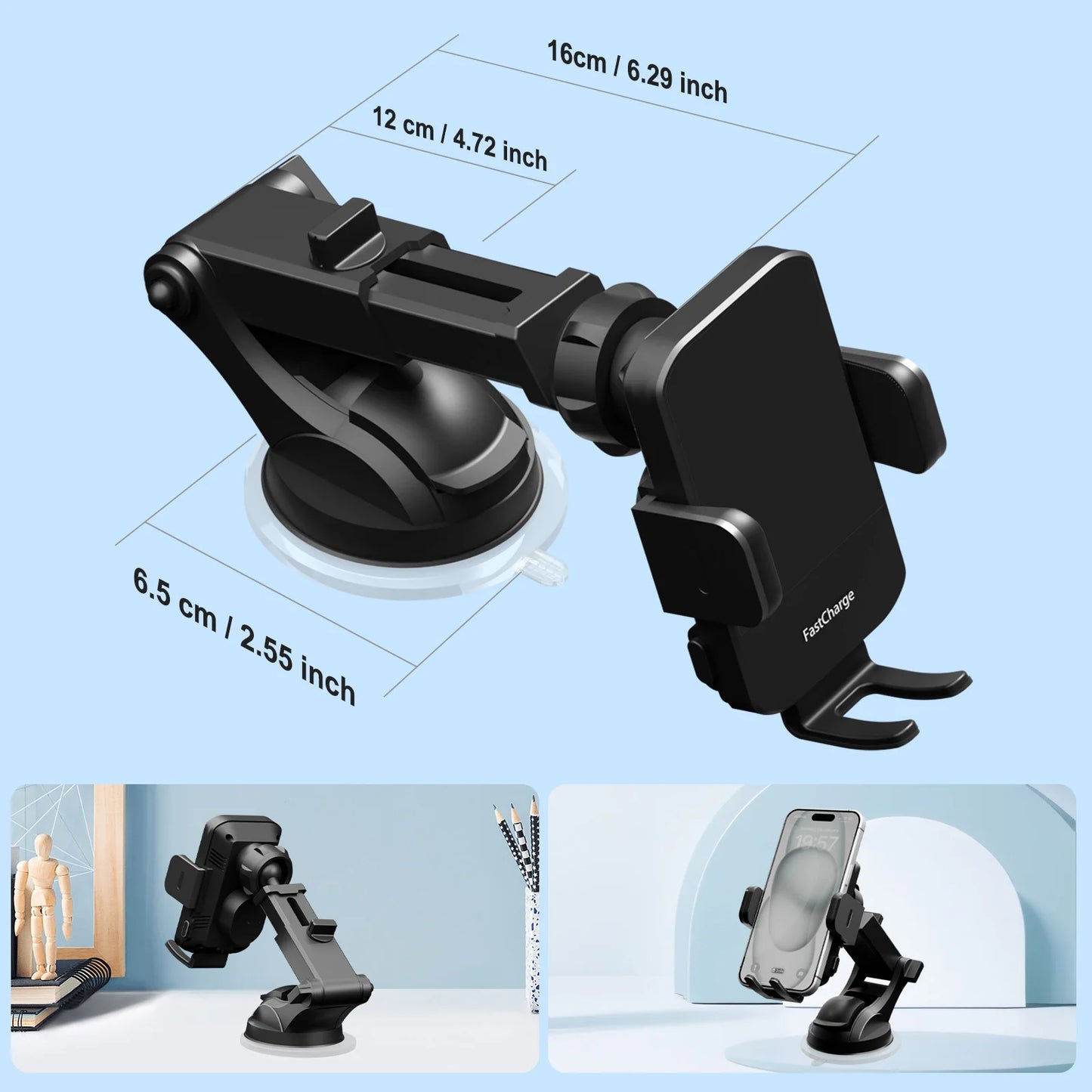 15W Wireless Car Charger & Phone Holder Mount