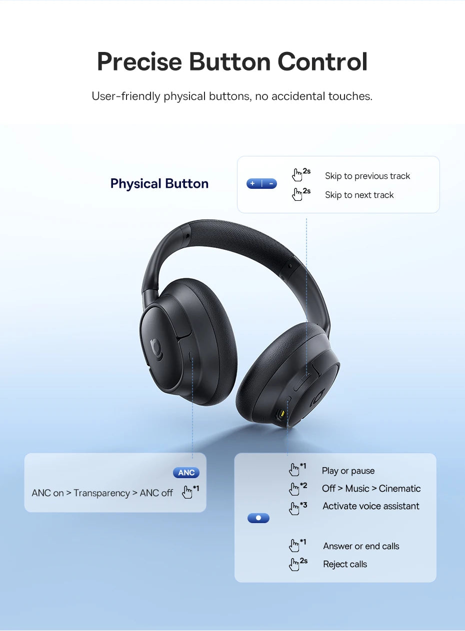 Baseus Bass EH10 NC ANC Headphones  -45dB Noise Cancelling, Bluetooth 6.0, 80Hr Battery, Spatial Audio