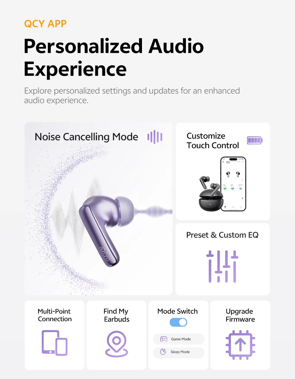 QCY MeloBuds N70 Wireless Earbuds – Adaptive ANC, LDAC Hi-Res, 50H Battery