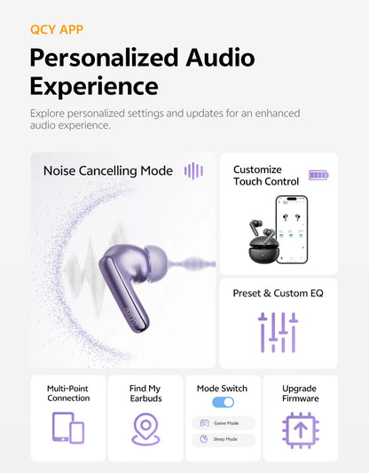 QCY MeloBuds N70 Wireless Earbuds – Adaptive ANC, LDAC Hi-Res, 50H Battery