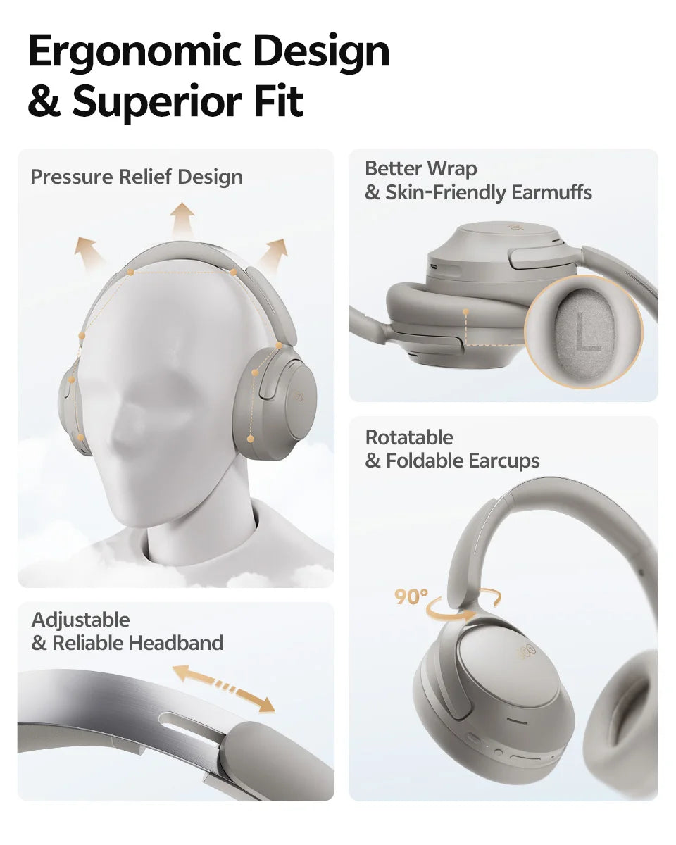 QCY ANC Wireless Headphone H3S 56dB Noise Canceling Hi-Res 3D Spatial Audio Earphone with LDAC Bluetooth 6.0 Over Ear Headset