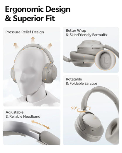 QCY ANC Wireless Headphone H3S 56dB Noise Canceling Hi-Res 3D Spatial Audio Earphone with LDAC Bluetooth 6.0 Over Ear Headset