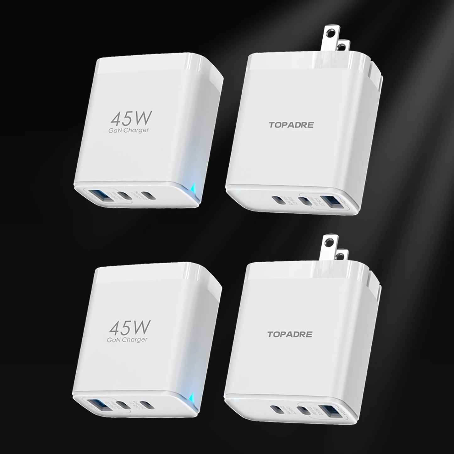 45W 3-Port GaN Wall Charger – USB-C & USB-A (2-Pack)