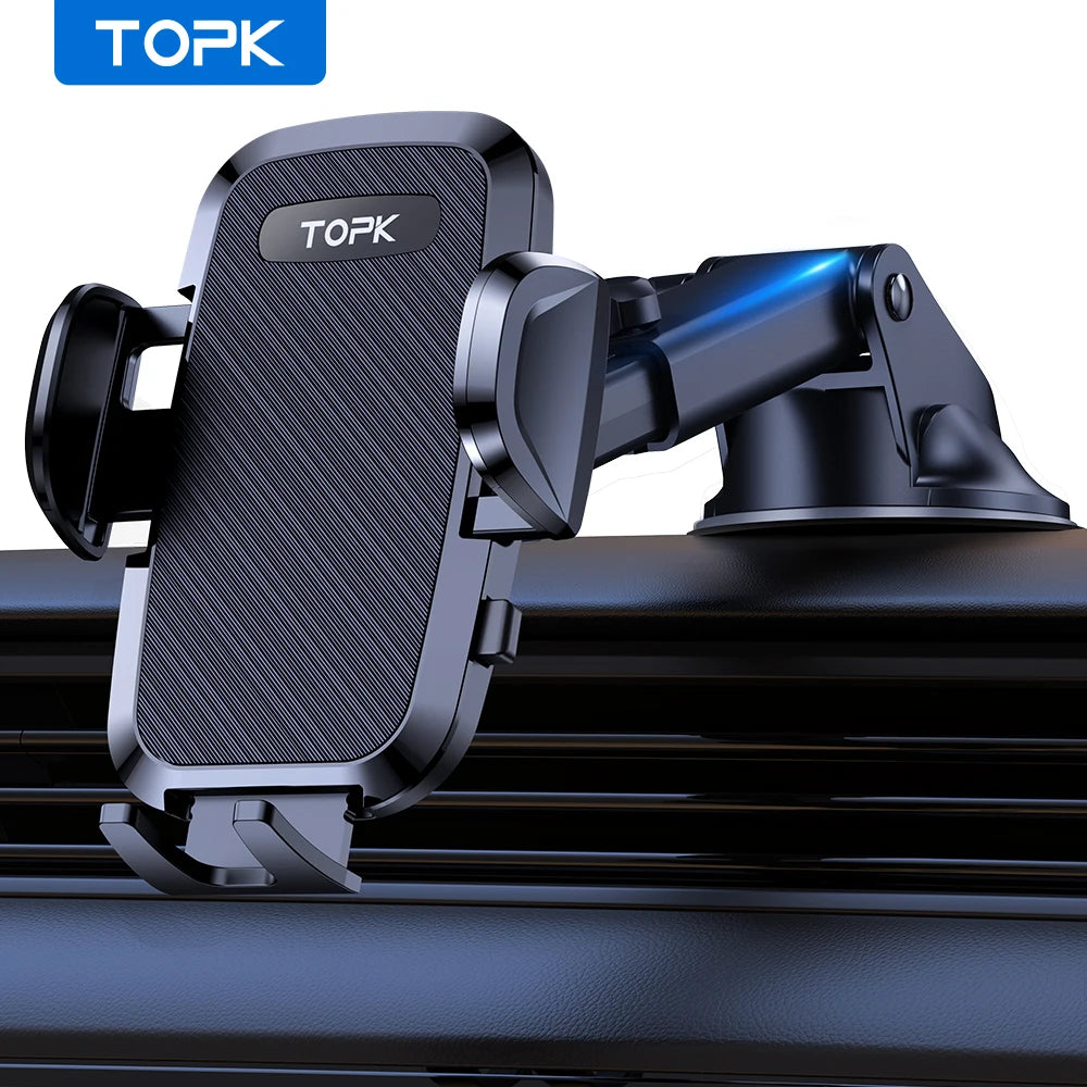 TOPK 4-in-1 Car Phone Holder – Dashboard, Windscreen & Air Vent Mount, Universal Fit