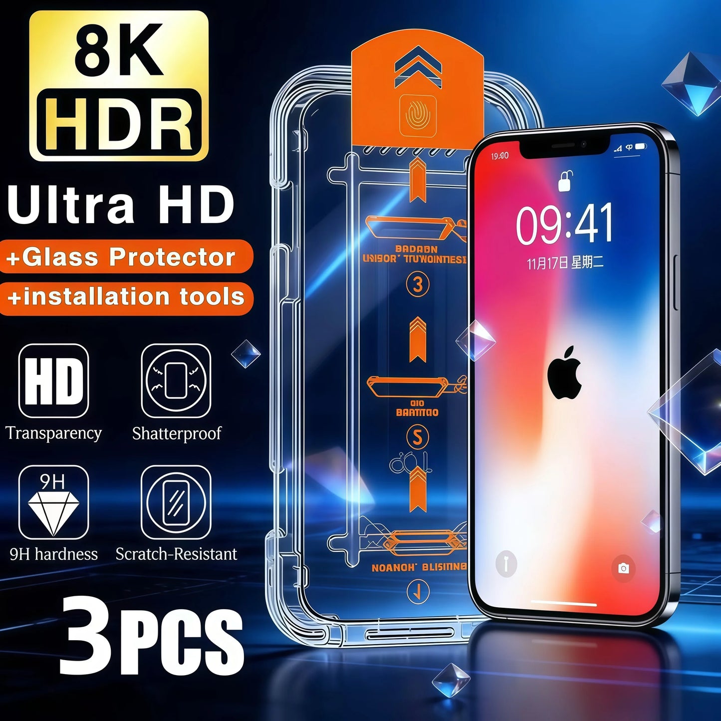 iPhone Screen Protector – Oleophobic Tempered Glass, Easy Install (3-Pack)