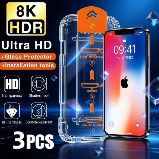 iPhone Screen Protector – Oleophobic Tempered Glass, Easy Install (3-Pack)