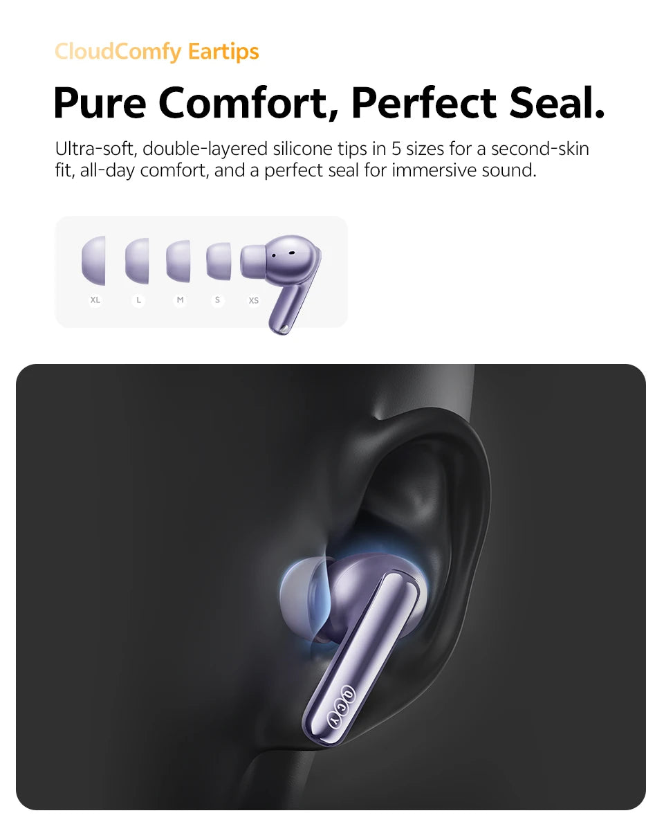 QCY MeloBuds N70 Wireless Earbuds – Adaptive ANC, LDAC Hi-Res, 50H Battery