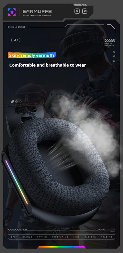 ONIKUMA GT808 Tri-mode Gaming Headset RGB Lighting 2.4G Wireless Gaming PC Wired Desktop with Headset   Ultra Long Life