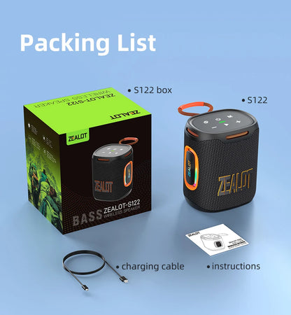 ZEALOT S122 25W Portable Bluetooth Speaker – IPX6 Waterproof, HiFi Stereo, TWS, 20Hr Battery