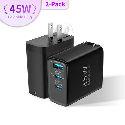 45W 3-Port GaN Wall Charger – USB-C & USB-A (2-Pack)
