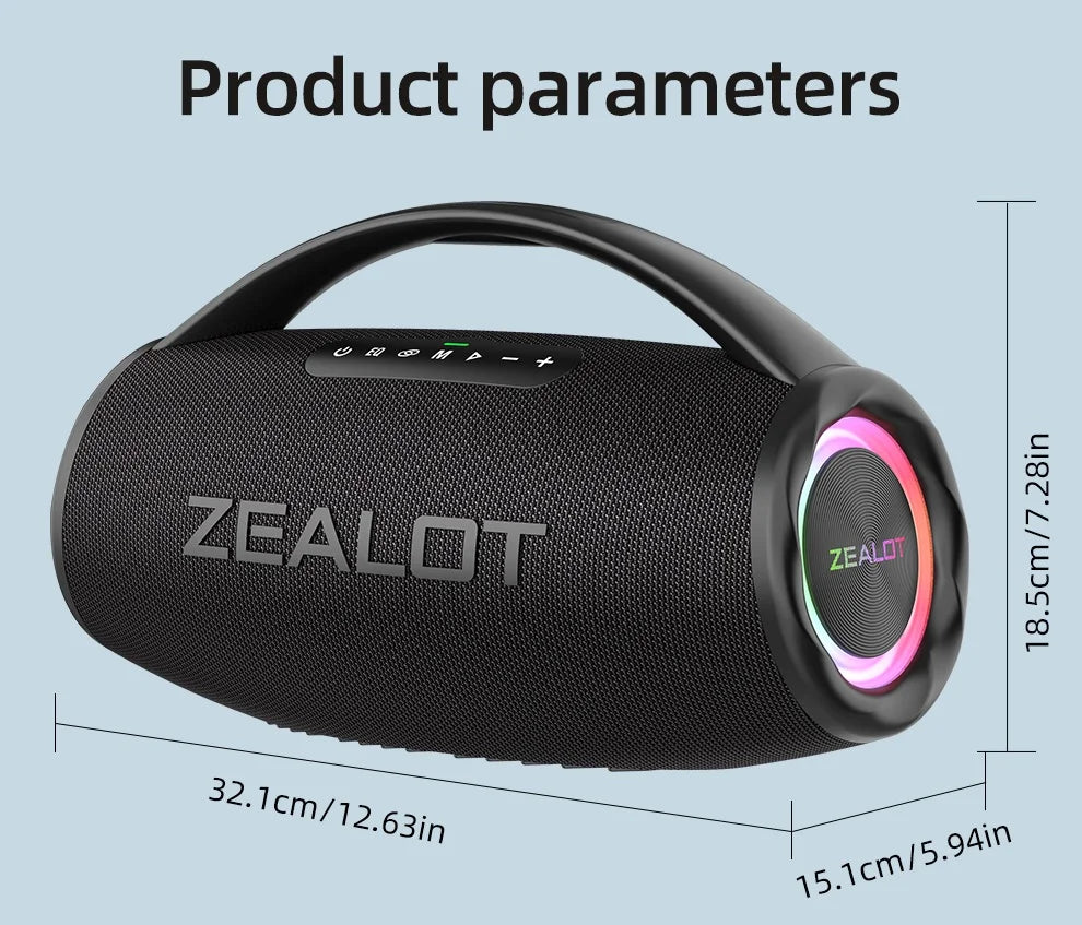 ZEALOT S97 80W Portable Bluetooth Speaker – RGB Lights, Waterproof, 360° Stereo, TWS