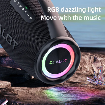 ZEALOT S97 80W Portable Bluetooth Speaker – RGB Lights, Waterproof, 360° Stereo, TWS