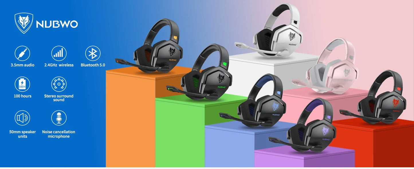NUBWO G06 Dual Wireless Gaming Headset – 2.4G & Bluetooth, 7.1 Surround, ENC Mic, PC PS4 PS5