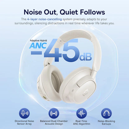 Baseus Bass EH10 NC ANC Headphones  -45dB Noise Cancelling, Bluetooth 6.0, 80Hr Battery, Spatial Audio