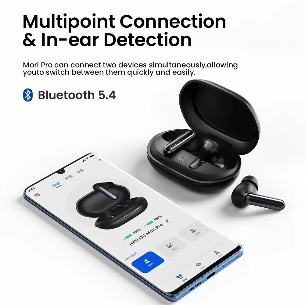 HAYLOU Mori Pro Wireless Earbuds – 43dB ANC, LDAC Hi-Res, 28H Battery