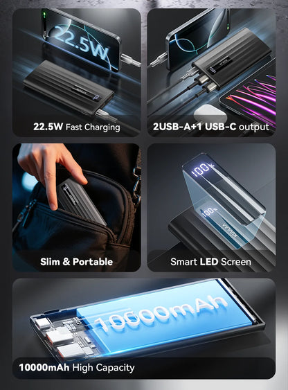 KUULAA Power Bank 22.5W – 10000mAh / 20000mAh, PD Fast Charge, Digital Display, USB-C + USB-A