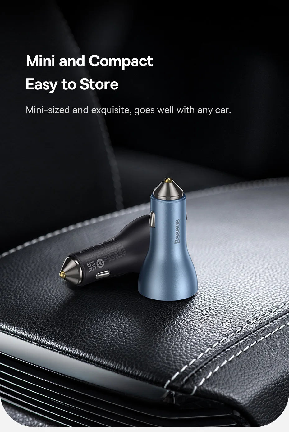 Baseus 65W Car Charger — 3-Port USB-C & USB-A, Fast Charging
