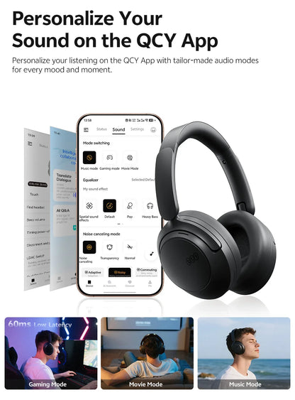 QCY ANC Wireless Headphone H3S 56dB Noise Canceling Hi-Res 3D Spatial Audio Earphone with LDAC Bluetooth 6.0 Over Ear Headset
