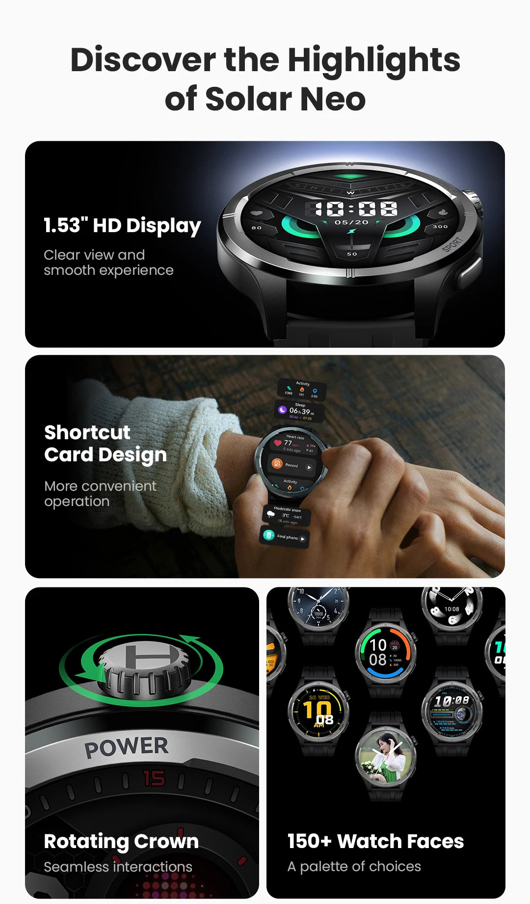 HAYLOU Solar Neo Smartwatch – 1.53" HD Display, 24H Health Monitoring, Bluetooth Calling