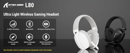 ATTACK SHARK L80 Ultra-Light Wireless Gaming Headset — Tri-Mode, PC/PS5/Xbox/Switch