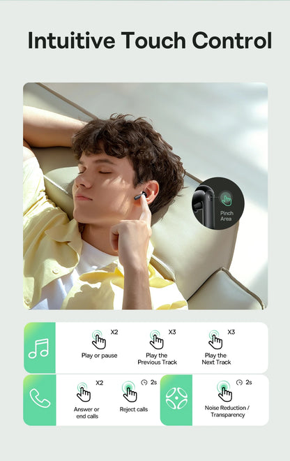 Baseus Bass EP10 ANC Earbuds – -43dB Noise Cancelling, Bluetooth 6.0, 41Hr Battery, 4-Mic ENC