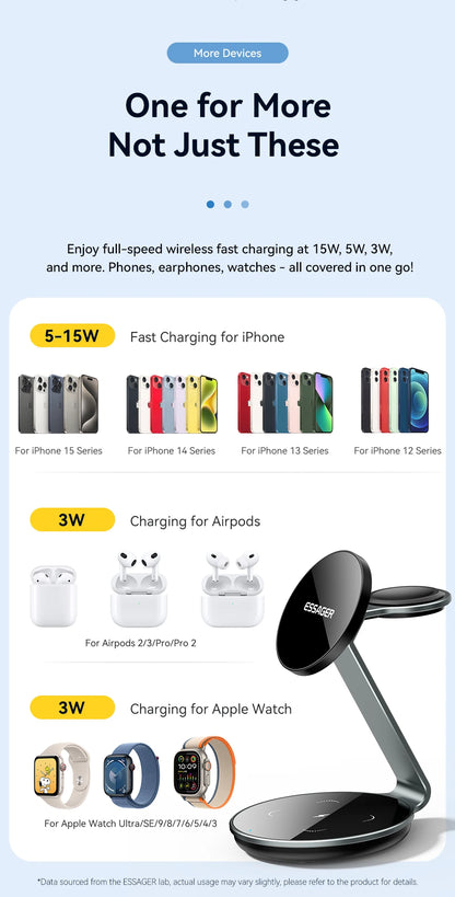 Essager 3-in-1 Magnetic Wireless Charging Stand – iPhone, Watch & AirPods