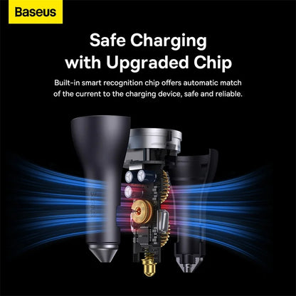 Baseus 65W Car Charger — 3-Port USB-C & USB-A, Fast Charging