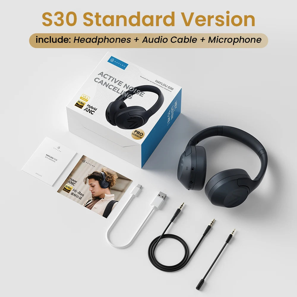 HAYLOU S30 ANC Over-Ear Headphones – 43dB Adaptive ANC, LDAC Hi-Res, 80Hr Battery, Memory Foam