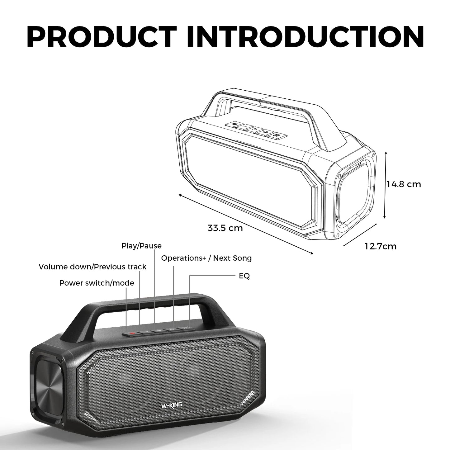 W-KING 80W Portable Bluetooth Speaker – Bass Boost, Stereo Pairing, IPX6, Reverse Charging