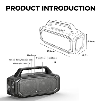W-KING 80W Portable Bluetooth Speaker – Bass Boost, Stereo Pairing, IPX6, Reverse Charging