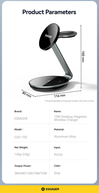 Essager 3-in-1 Magnetic Wireless Charging Stand – iPhone, Watch & AirPods