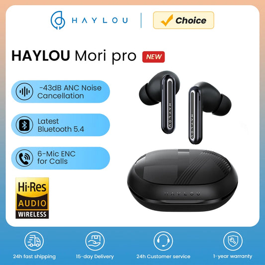 HAYLOU Mori Pro Wireless Earbuds – 43dB ANC, LDAC Hi-Res, 28H Battery